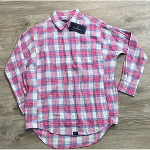 Lauren James Boyfriend Flannel Long Sleeve Plaid Shirt Size Large  with Pockets